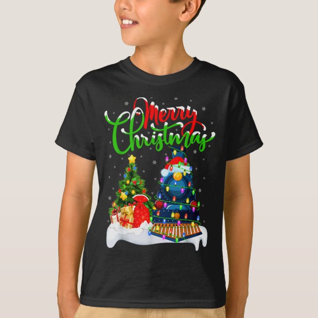 T-shirt Funny Train Lover Xmas Lighting Santa Train Christ (Devant)