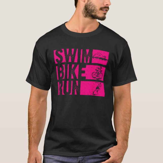 T-shirt Funny Triathlon Swim Bike Run Design Hommes Femmes (Devant)