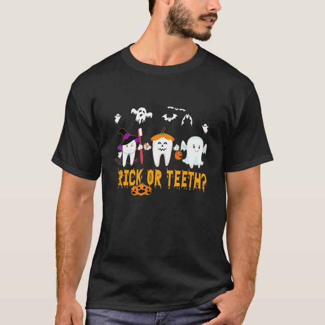 T-shirt Funny Trick Or Teeth Dentist Halloween Costume (Devant)