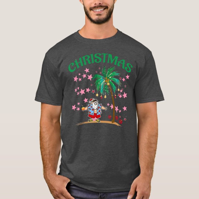 T-shirt Funny Tropical Summer Santa Clause Hawaiian (Devant)