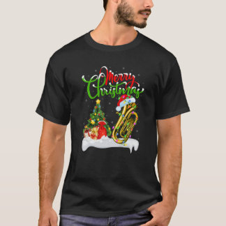 T-shirt Funny Tuba Music Lover Xmas Lighting Santa Tuba Ch