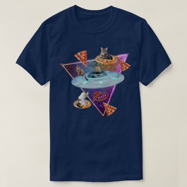 T-shirt Funny UFO Space Pizza Galaxy Cat Premium (Design devant)