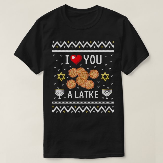 T-shirt Funny Ugly Hanoukka Sweater Design I Love You a La (Design devant)