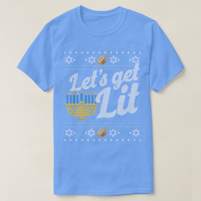 T-shirt Funny Ugly Hanukkah Sweater Lets Get Lit Menorah  (Design devant)