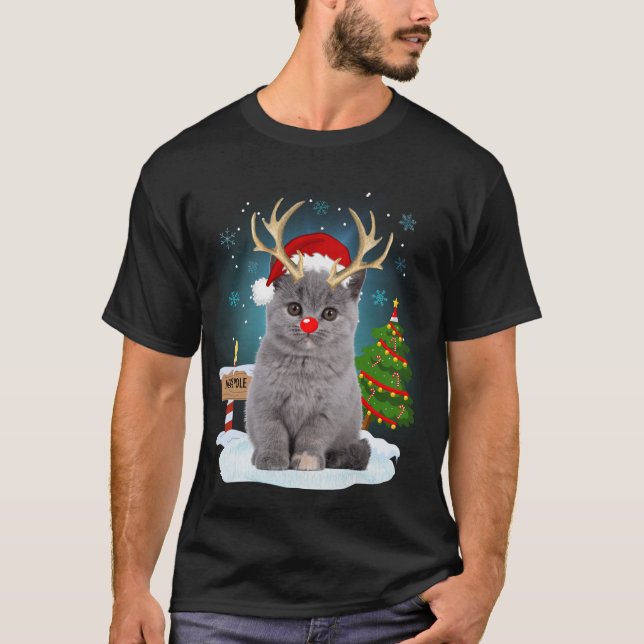 T-shirt Funny Ugly Sweater Cat Reindeer Pôle Nord Christy (Devant)