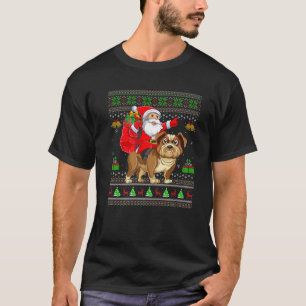 T-shirt Funny Ugly Xmas Père Noël Riding Bulldog Noël