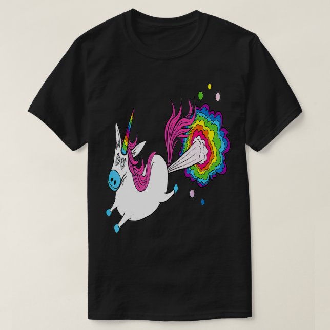 T-shirt Funny Unicorn Farting Rainbow (Design devant)