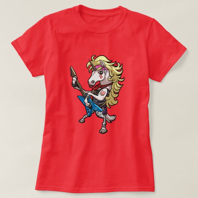T-shirt Funny Unicorn Glam Metal Hard Rock Guitar Cartoon (Design devant)