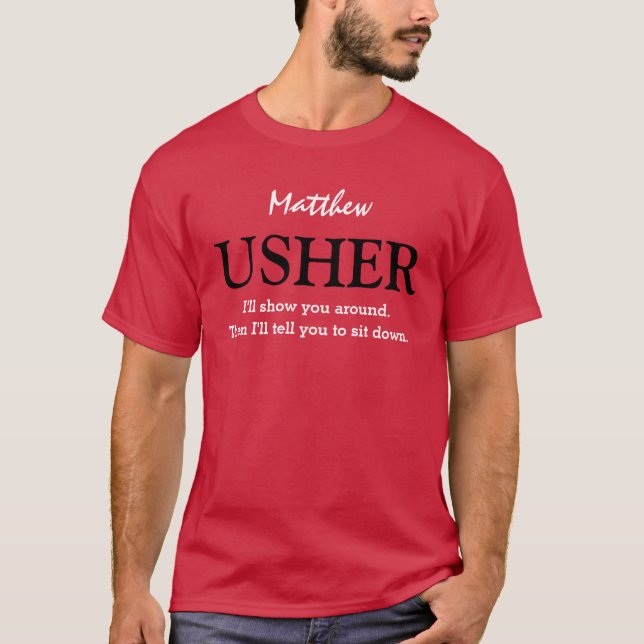 T-shirt Funny Usher Personnalisable Mariage Party V03 RED (Devant)