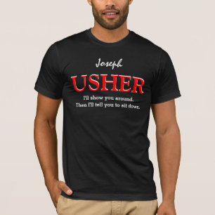 T-shirt Funny Usher Personnalisable Mariage Party V09 NOIR