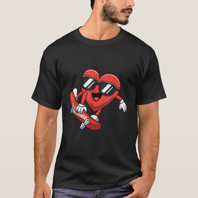 T-shirt Funny Valentines Jour Coeur Skateboard Garçons Fil (Devant)