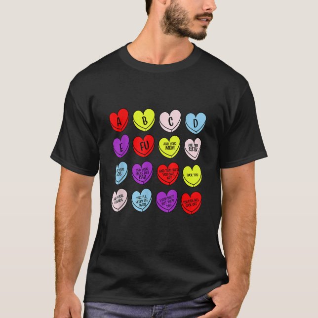 T-shirt Funny Valentines Jour Coeurs ABCDEFU Femmes Hommes (Devant)