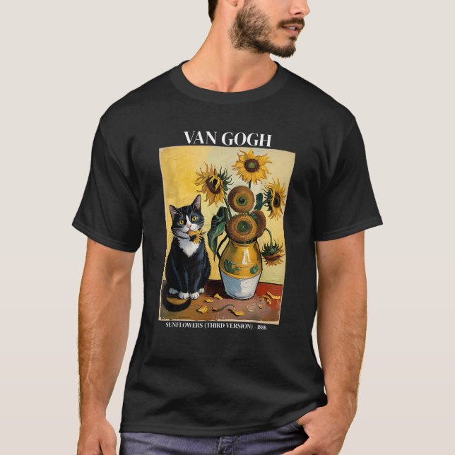 T-shirt Funny Van Gogh Sunflowers Black Cat Meme Art Lover (Devant)
