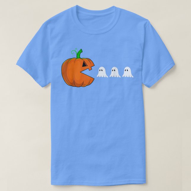 T-shirt Funny Video Game Halloween Pumpkin Eating Ghost Ga (Design devant)
