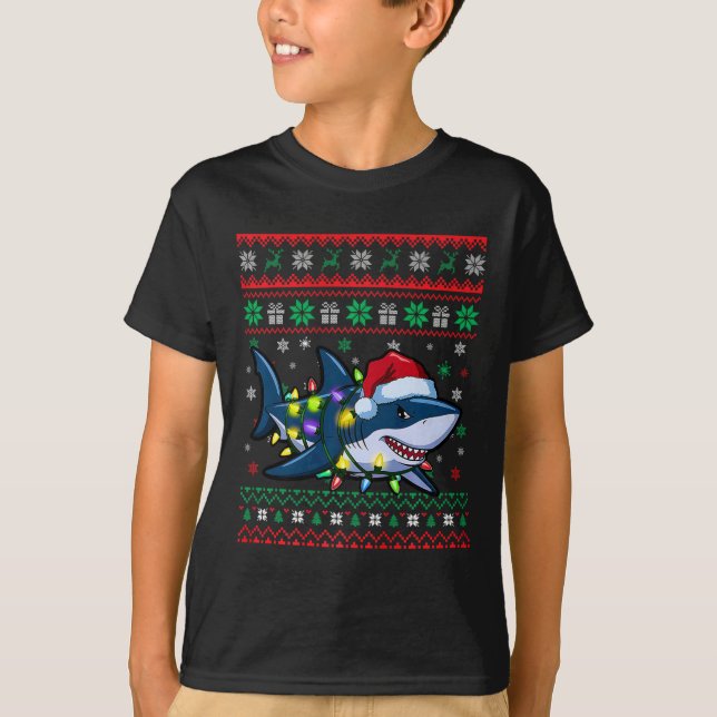 T-shirt Funny Vilain requin de Noël Noël Noël Feux de Noël (Devant)