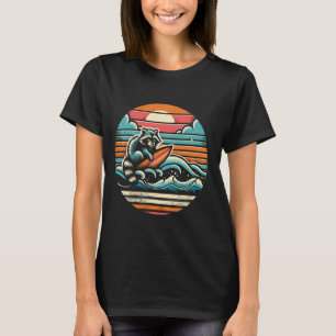 T-shirt Funny Vintage Surfing Retro Raccoon