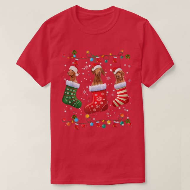 T-shirt Funny Vizsla Christmas Socks Lights Funny Dog Love (Design devant)