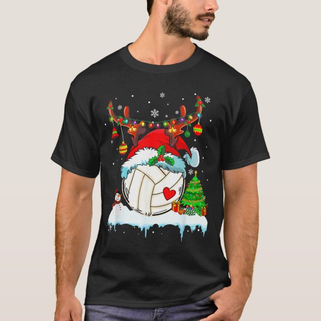 T-shirt Funny Volleyball Christmas Reindeer Santa Hat Ligh (Devant)