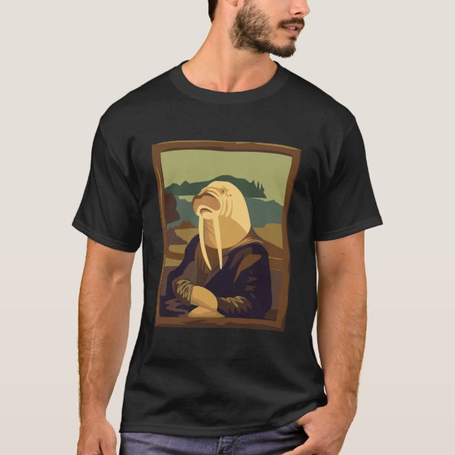 T-shirt Funny Walrus Mona Lisa Art Parody (Devant)