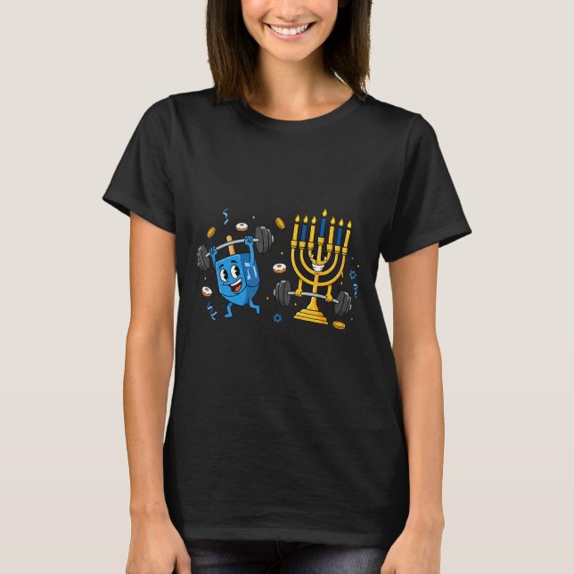 T-shirt Funny Weightlifting Gym Dreidel Menorah Hanukkah W (Devant)