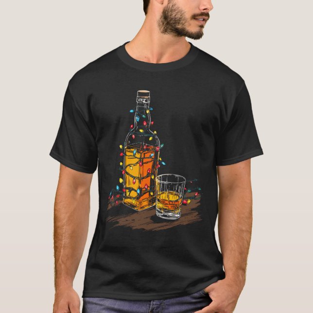 T-shirt Funny Whiskey Christmas Graphics Lights Lover Long (Devant)