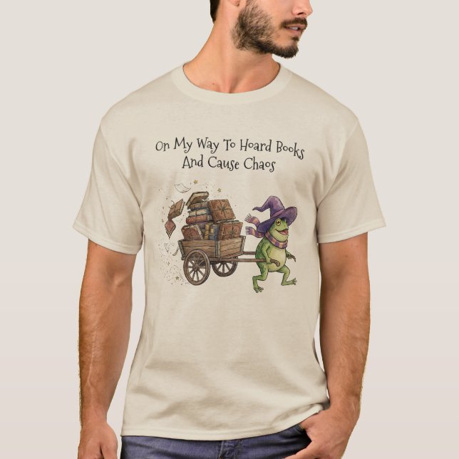 T-shirt Funny Wizard Frog Hoarding Books Reading (Devant)