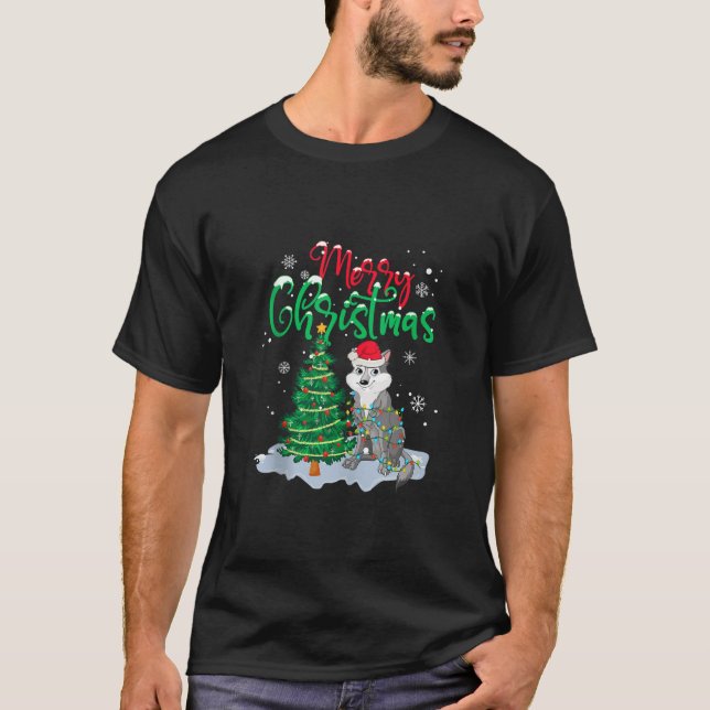 T-shirt Funny Wolf Amoureux des animaux Xmas Lighting Wolf (Devant)