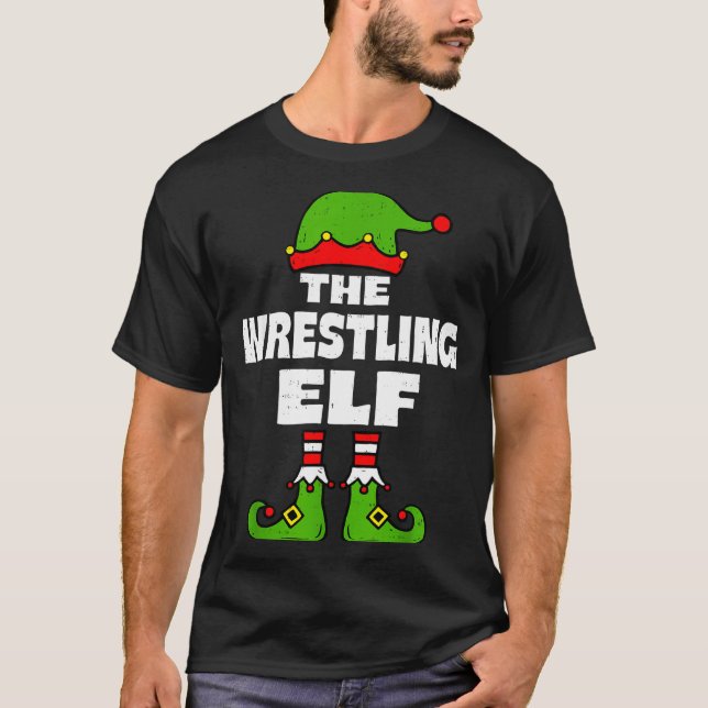 T-shirt Funny Wrestling Elf Christmas Wrestler Mens Womens (Devant)