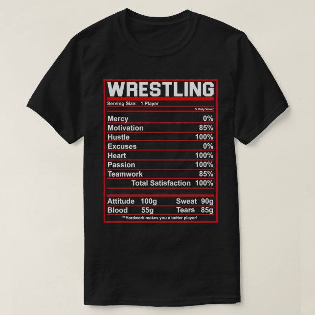T-shirt Funny Wrestling Nutrition Facts Women Men (Design devant)