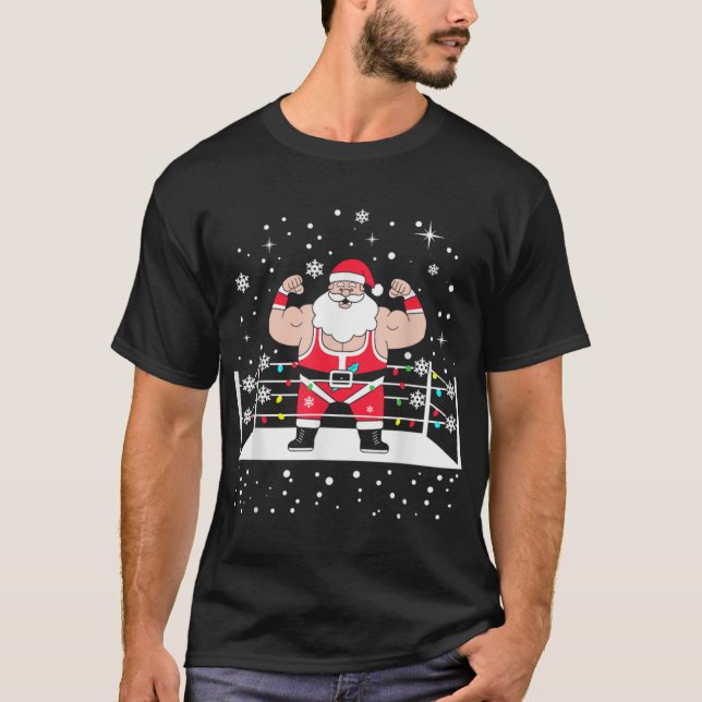 T-shirt Funny Wrestling Santa Xmas Lights Wrestling Christ (Devant)