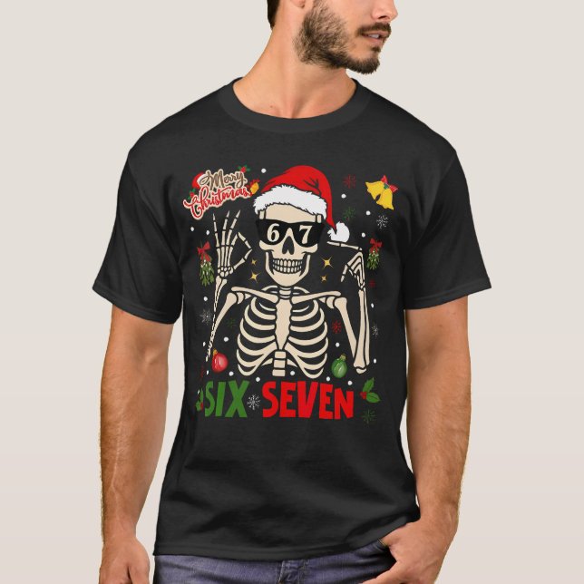 T-shirt Funny Xmas 67 Skeleton Six Seven Christmas Lights (Devant)