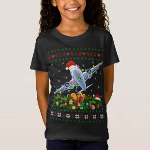 T-Shirt Funny Xmas Éclairage Arbre Père Noël Avion laid Ch