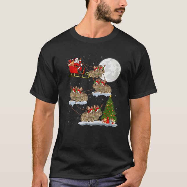 T-shirt Funny Xmas Éclairage Arbre Père Noël équitation Bu (Devant)