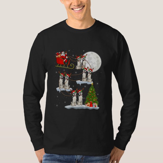 T-shirt Funny Xmas Éclairage arbre Père Noël équitation Hu (Devant)