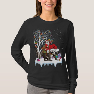 T-shirt Funny Xmas Éclairage Arbre Père Noël équitation Ra