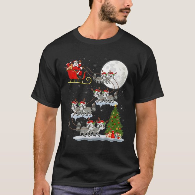 T-shirt Funny Xmas Éclairage Arbre Père Noël équitation Ra (Devant)