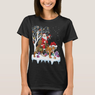 T-shirt Funny Xmas Éclairage Arbre Père Noël équitation Ti