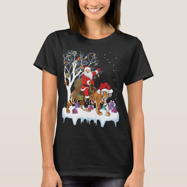 T-shirt Funny Xmas Éclairage Arbre Père Noël équitation Ti (Devant)