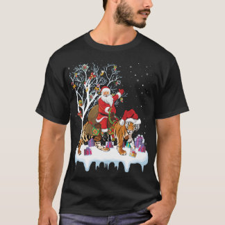 T-shirt Funny Xmas Éclairage Arbre Père Noël équitation Ti