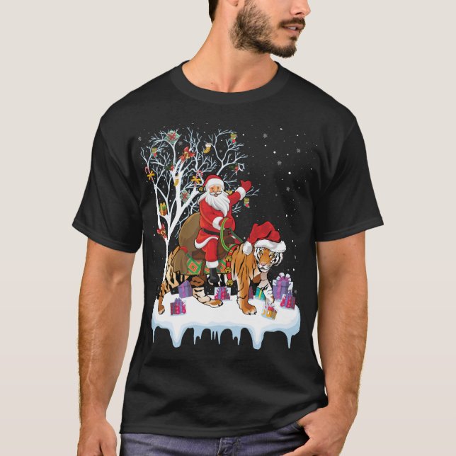 T-shirt Funny Xmas Éclairage Arbre Père Noël équitation Ti (Devant)
