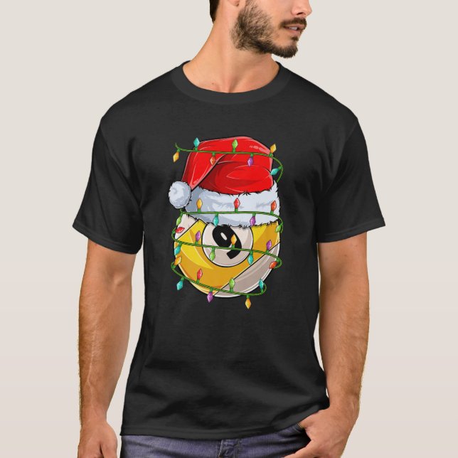 T-shirt Funny Xmas Lighting Santa Billiards 9 Ball Christm (Devant)