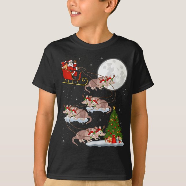 T-shirt Funny Xmas Lighting Tree Père Noël équitation Arma (Devant)