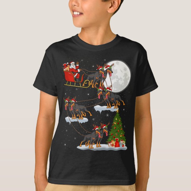 T-shirt Funny Xmas Lighting Tree Père Noël équitation Dobe (Devant)