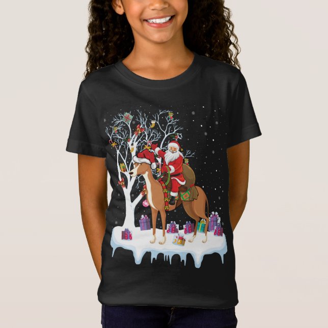 T-Shirt Funny Xmas Lighting Tree Père Noël équitation Grey (Devant)