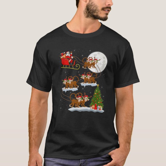 T-shirt Funny Xmas Lighting Tree Père Noël équitation sing (Devant)