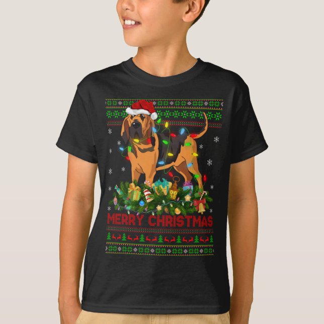 T-shirt Funny Xmas Lighting Tree Père Noël laide Bloodhoun (Devant)