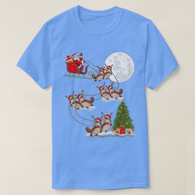 T-shirt Funny Xmas Lighting Tree Père Noël Riding Platypus (Design devant)