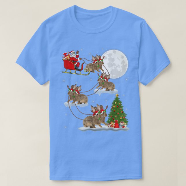 T-shirt Funny Xmas Lighting Tree Père Noël Riding Rabbit C (Design devant)