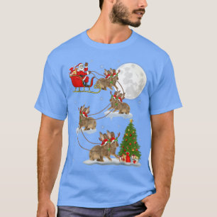 T-shirt Funny Xmas Lighting Tree Père Noël Riding Rabbit C