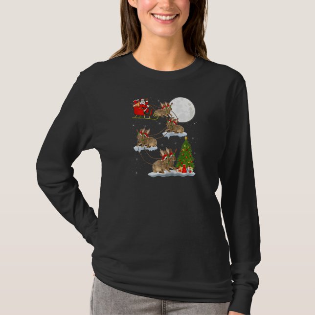 T-shirt Funny Xmas Lighting Tree Père Noël Riding Rabbit C (Devant)